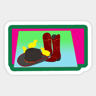 Cowboy boots, hat and chicken Sticker